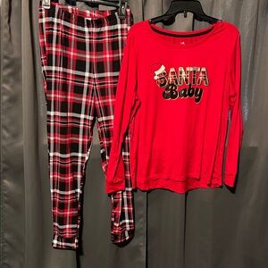 Secret Treasures Red Plaid Santa Baby Pajama Set